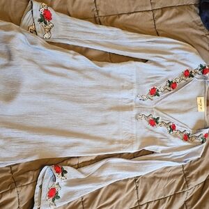 Kiss The Sky Dress with Red Floral Embroidery